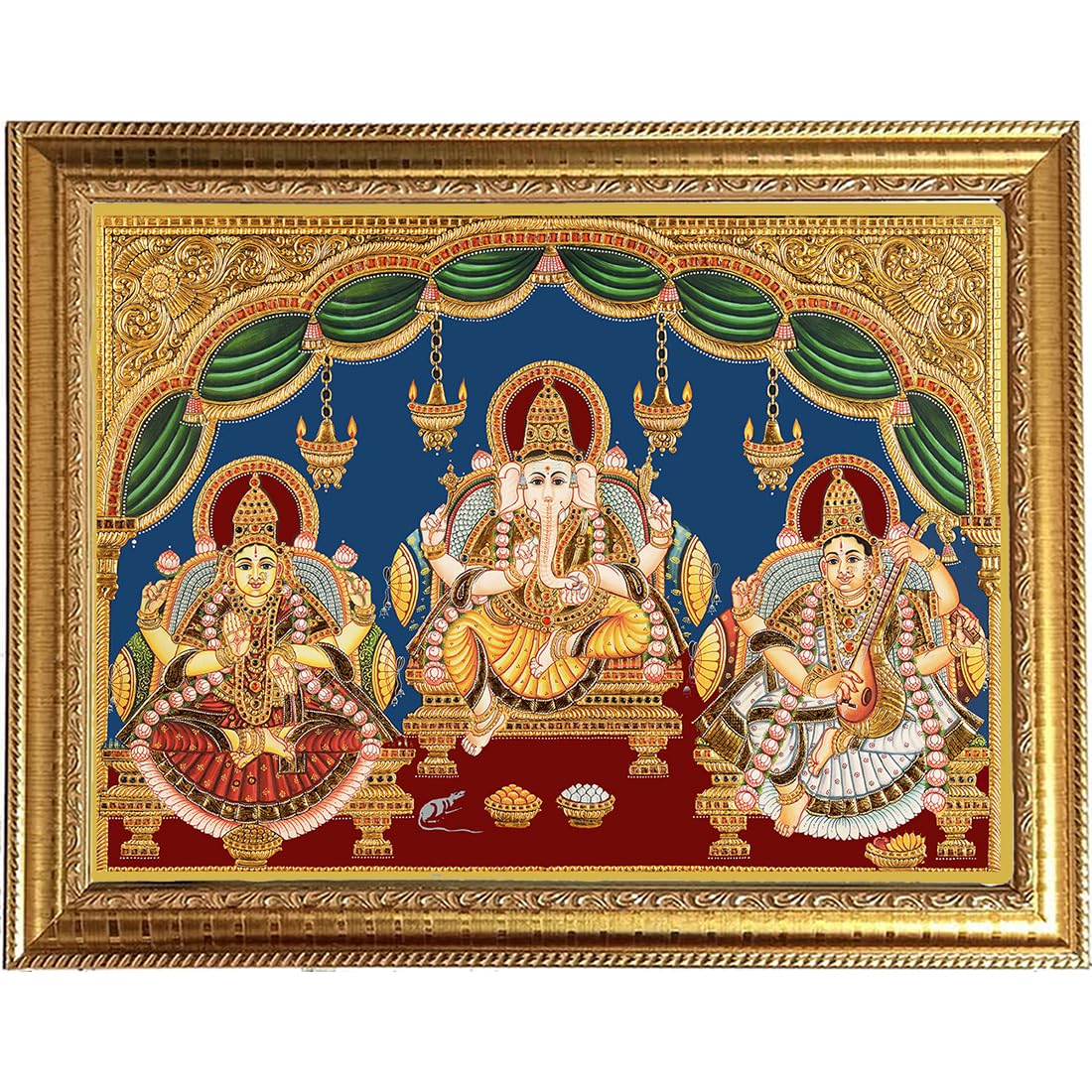 Ganesha Digital Tanjore art with Gold Photo Frame - Image 2